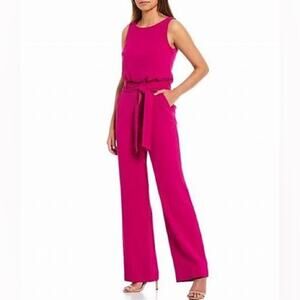 Trina Turk Pink Epoch Belted Sleeveless Wide Leg Jumpsuit Size 0